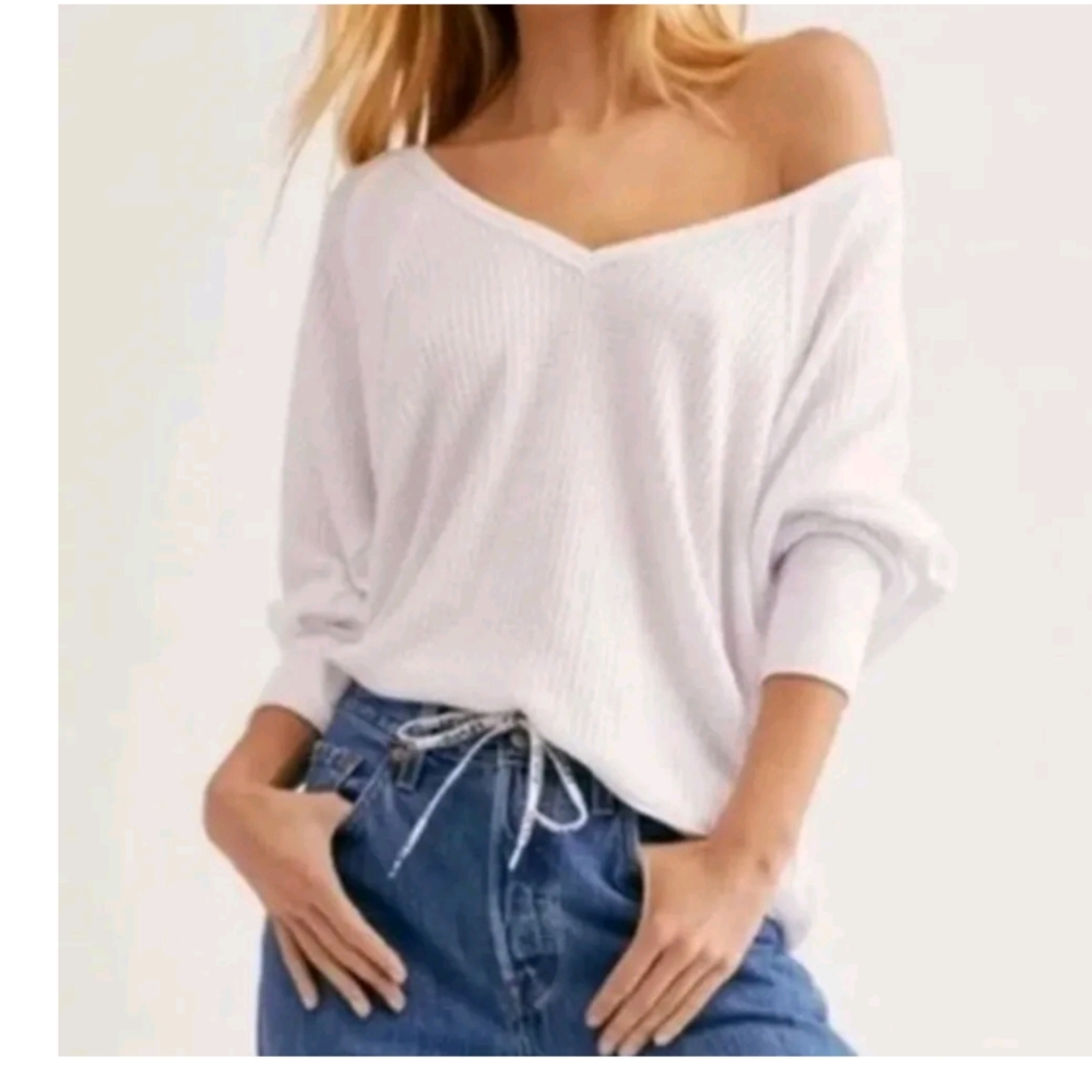 Free People, Santa Clara Thermal Top, Alabaster Size S, NWT